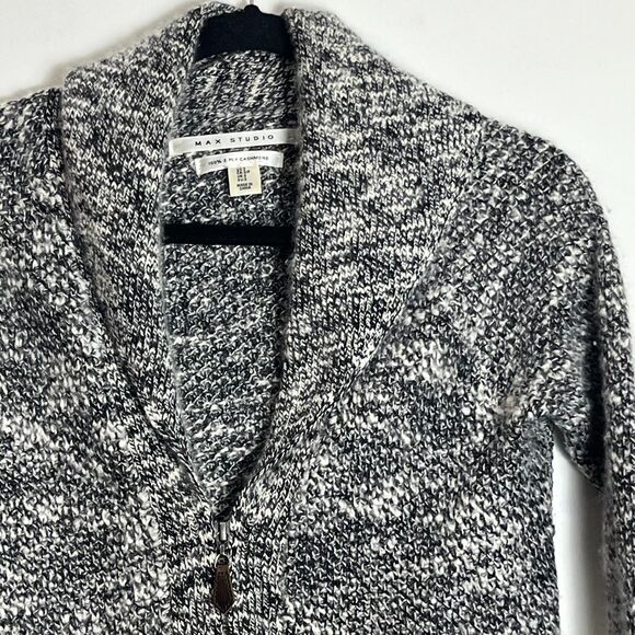 Max Studio 100% 2 Ply Cashmere Soft Cardigan Sz S Black Marble Collared Sweater - Picture 1 of 5